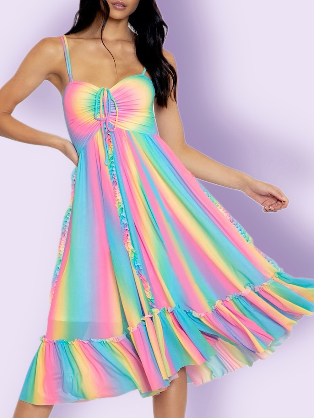 Blackmilk Rainbow Ice Cream Frills on Frills Midaxi Dress XS NWT Pastel Boho
